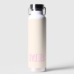 a white and pink water bottle with the word i'm b in front of it