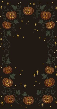 a black background with pumpkins and stars in the center, as well as an ornate border