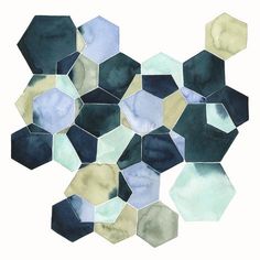 an abstract painting with hexagonal shapes