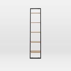 a tall book shelf with three shelves on each side and two small shelves in the middle