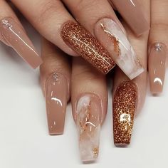 24pcs Autumn & Winter Marble Glitter Press-On Nails Set - Long Ballet Shape, Mixed Colors With Jelly Adhesive & Nail File Included Color Tone: Mixed Color System Nail Shape: Ballet Nail Length: Long Nail Pattern: Marble Nail Finishes: Glossy Diamond Nails, Luxury Nails, Glitter Nail Art, Pretty Acrylic Nails, Artificial Nails, Best Acrylic Nails, Long Acrylic Nails