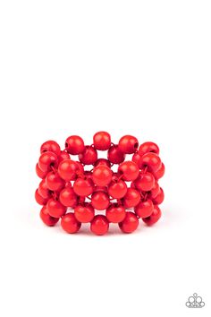 An oversized collection of fiery red wooden beads are threaded along stretchy bands that ornately weave across the wrist, creating a decorative summery pattern.

Sold as one individual bracelet. Red Dates, Paparazzi Consultant, Mobile Boutique, Wooden Bracelet, Red Bracelets, Fiery Red, Red Jewelry, Stretchy Bracelets, Paparazzi Accessories