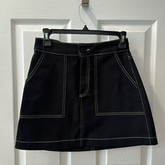 Nwot Zara Black High Waisted Mini Skirt W White Stitching Size Small Never Worn Black Cotton Mini Skirt For Work, Black Cotton Mini Skirt With Relaxed Fit, Black Relaxed Cotton Mini Skirt, Black Cotton Relaxed Mini Skirt, High Waisted Mini Skirt, Zara Black, Mini Skirt, Womens Skirt, Mini Skirts