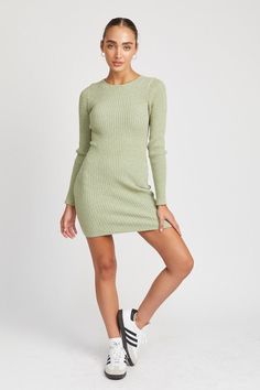 Soft ribbed mini dress with long sleeves and round neckline. Fabric has great stretch. We love this dress for the layering season! Model is 5.9, wearing S. Recommended sizing 2-4 S, 6 M, 8-10 L Fabric Contents: 65% VISCOSE, 30% NYLON, 5% SPANDEX Ribbed Stretch Mini Dress, Knee-length, Knee-length Ribbed Stretch Mini Dress, Ribbed Stretch Knee-length Mini Dress, Stretch Ribbed Mini Dress, Trendy Ribbed Stretch Bodycon Dress, Trendy Ribbed Mini Dress For Winter, Spring Long Sleeve Ribbed Mini Dress, Trendy Ribbed Sweater Dress For Fall, Winter Ribbed Stretch Mini Dress