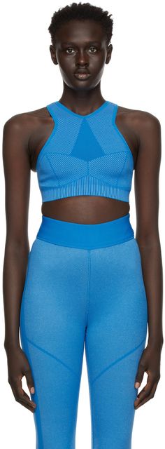 Sleeveless stretch nylon-blend jersey top featuring graphic pattern in blue and beige. · Paneled construction · Tonal overlock stitching · Elasticized hem Supplier color: Electric Blue/Sand | GAUGE81 Blue Yukon Sports Bra Corset Bra, Athleisure Women, Sportswear Fashion, Seamless Sports Bra, Jersey Top, Bra Styles, Winter Fashion Outfits, Sport Wear, Bra Lingerie