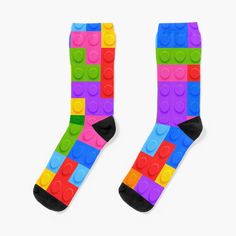 Super soft all-over printed knit socks with extra cushioning in the sole. Suitable for men and women. Building Blocks Multicolor Non-slip Comfortable Socks, Comfortable Non-slip Multicolor Socks, Comfortable Multicolor Non-slip Socks, Knit Socks, Socks For Sale, Knitting Socks, Building Blocks, Lego, Multi Color