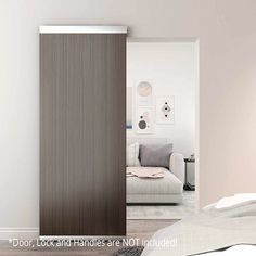 an open sliding door in a white room