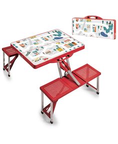 a children's picnic table and bench with matching tray