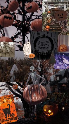 halloween collage with pumpkins and ghost decorations