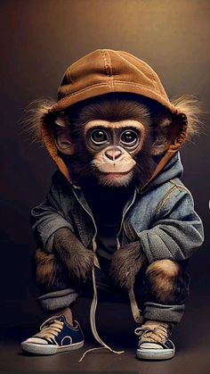 a monkey wearing a jacket and hat