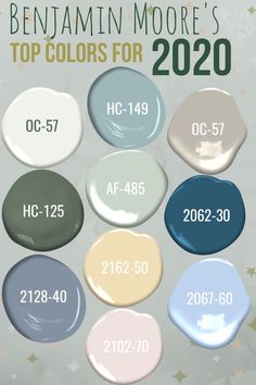 the top colors for 2020 are shown in different shades and sizes, including blue, green,