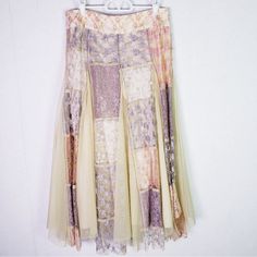 Excellent Pre-Owned Condition Barely Worn Hard To Find, Rare Free People Fantasy Patchwork Lace Maxi Skirt Mixed Print Patchwork Floral, Lace Embroidery, Beaded Detail Tulle, Mesh Style Over Solid Liner Mesh Insets Shimmery Yellow, Pink, Lavender, Metallic Side Zipper ***Tagged Size 6, But Had Waist Taken In And Waist Measures Approximately 14-14.5 Inches Across Ask Questions Bundle And Save Bin J Beige Patchwork Skirt For Spring, Yellow Patchwork Bottoms For Spring, Spring Yellow Bottoms With Patchwork, Spring Yellow Patchwork Bottoms, Lace Maxi Skirt, Embroidery Beaded, Maxi Lace Skirt, Free People Skirt, Pink Lavender