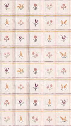 an image of a flower pattern on a white wallpaper with orange and pink flowers