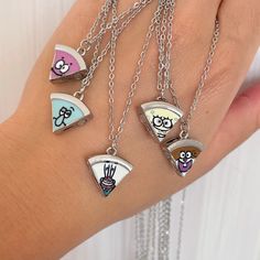 This adorable and fun set of pizza necklaces is the perfect gift for best friends.Each necklace features a cute cartoon pizza pendant.representing the bond and friendship between your group of five besties.It's a lovely way to celebrate birthdays or any special occasion with your closest friends.These handmade necklaces are made from high quality materials and come in a set of 5. So each friend can have their own special piece.Whether you're throwing a pizza themed party or just want to show off 5 Person Friendship Necklaces, Bff Necklaces For 5, Friendship Necklace For 4 Best Friends, Necklaces For Besties, Best Friend Jewelry For 5, Besties Matching Necklaces, Friendship Necklaces For 5 Friends, Matching Bff Jewelry, Friendship Necklaces For 5