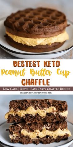 the best keto peanut butter cup waffle sandwich is made with low carb, easy tasty chaple recipe