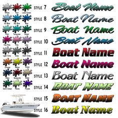 the boat name styles are all different colors