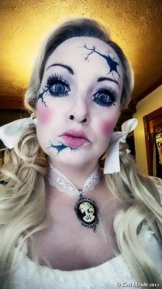 Doll Makeup Creepy, Broken Doll Halloween, Creepy Doll Costume, Creepy Doll Makeup, Broken Doll Costume, Broken Doll Makeup, Doll Makeup Halloween, Wicked Party, Creepy Halloween Costumes