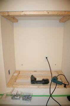 the room is being built and ready to be used as a storage area for tools