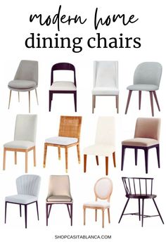 modern dining chairs in various styles and colors with the words modern dining chairs above them