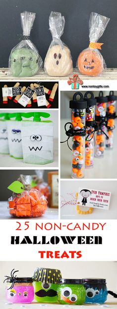 halloween treat bags with candy in them and the words, 25 non - candy halloween treats