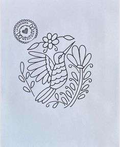 a stamp with a bird and flowers on it