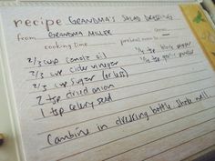 a recipe board with writing on it