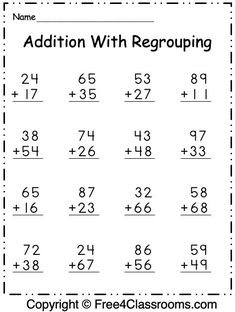 addition with regrouping worksheet for students to practice subtracing numbers