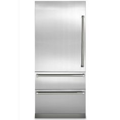 a stainless steel refrigerator freezer with two drawers