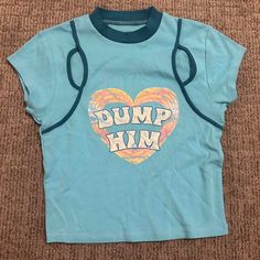 New Dump Him Baby Tee ~~ Never Worn, Tags Ripped Out No Size Listed But Probably Fits Around A Size Small Best Super Cute And Casual Top To Pair With Jeans Message With Any Questions #Babytee #Dumphim #Dumphimtank #Y2k #Y2kbabytee Cute Fitted Blue T-shirt, Blue Y2k Top With Graphic Print, Y2k Blue Letter Print T-shirt, Blue Y2k T-shirt With Letter Print, Y2k Blue T-shirt With Letter Print, Fitted Blue Y2k Tops, Blue Y2k Style T-shirt With Letter Print, Blue Cotton Tops With Letter Print, Fitted Blue Y2k Style Tops