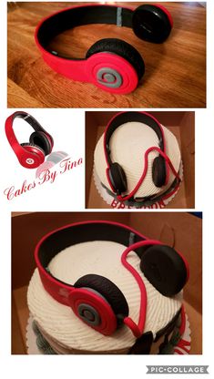 there is a cake with headphones on it