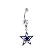 a dangling belly ring with a star on it