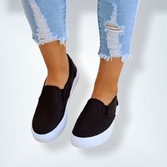 (Nwt) Style: Daily,Casual Item: Sneakers Material: Fabric Toe: Round Toe Heels: Flats Color Black Made In China Trending Flats, Sneaker Outfits, Dr Shoes, Wedge Loafers, Women Flats, On Running, Round Toe Heels, On Sneakers, Sneakers Outfit