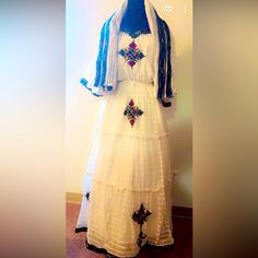 Ethiopian Made Free Size Traditional White Maxi Dress For Spring, Floral Chiffon Dress Long, Ethiopian Dresses, Khaki Green Dress, Zara Slip Dress, Long Denim Dress, Black Eyelet Dress, White Off Shoulder Dress, Ethiopian Dress