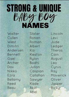 a poster with the names of baby boy names