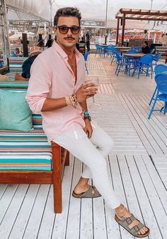 Marbella Men Outfit, Fancy Beach Outfit Men, Men’s Tulum Outfits, All White Summer Outfits Men, Mens Cabo San Lucas Outfit, Ibiza Mens Outfits, Cabo San Lucas Outfits Men, Mens Mediterranean Fashion, Resort Chic Attire Men