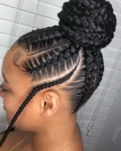 Braid Bun For Black Women, Braided Hairstyles For Black Women Cornrows, Feed In Braids Hairstyles, African Hair Braiding Styles, Braided Bun Hairstyles, Braided Ponytail Hairstyles, Cool Braid Hairstyles, Girls Hairstyles Braids, Natural Hair Styles Easy