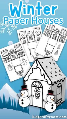 winter paper houses for kids to color and print