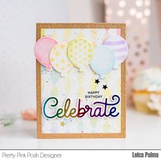 a birthday card with balloons and stars on it