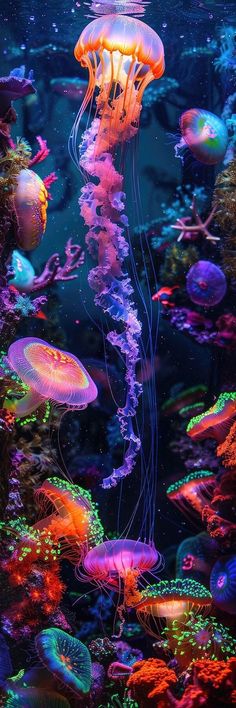 an aquarium filled with jellyfish and other colorful creatures