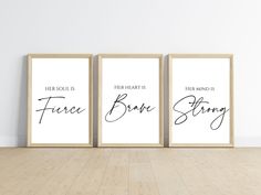 three framed posters with the words free soul, free heart and free hand written on them