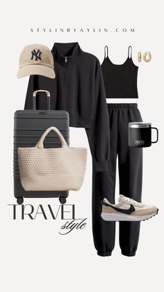 All Black Travel Outfit Airport Style, Casual Winter To Spring Outfits, Cozy Travel Outfit Airport Style, Cute Comfortable Travel Outfits, Comfortable Traveling Outfits, Cute Travel Outfits Spring, Comfy Casual Outfits Spring, Comfy Chic Aesthetic, European Summer Outfits Paris