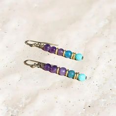 Amethyst and Apatite Earrings. Ships from San Diego, CA, in 1 Business day! Made in USA. Chakra Meaning, Personal Success, Yellow Heart, Spiritual Connection, Crown Chakra, Delicate Earrings, Amethyst Crystal