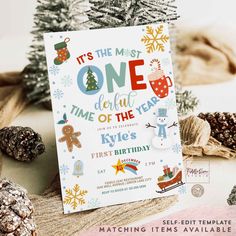 a christmas themed birthday party with pine cones and decorations