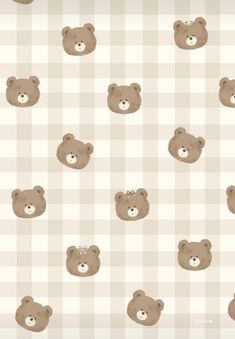 a pattern with teddy bears on a checkered tablecloth in brown and white colors