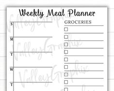 a printable meal planner with the words, weekly meal planner and grocery list on it