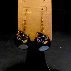 These Are Cute, Angry Bird, Earrings, The Black Bird All The Earrings Are Made By Me And My Daughter And Our Small Little Business Novelty Black Jewelry For Party, Black Novelty Jewelry For Party, Novelty Black Earrings For Party, Novelty Black Party Earrings, Orange Novelty Jewelry For Gifts, Orange Novelty Jewelry For Gift, Black Novelty Jewelry For Gifts, Novelty Orange Jewelry For Gift, Handmade Black Novelty Earrings