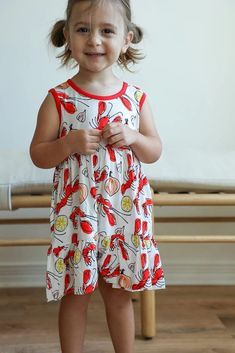 Southern Slumber Crawfish Bamboo Tiered Twirl Dress - with Pockets makes the perfect outfit for littles playing in the heat of a southern summer! This dress features functional pockets. Crawfish pattern was created to be a gender neutral classic design that's sure to become a summer staple for your little! 95% viscose Playful Spring Twirl Dress, Southern Summer, Twirl Dress, Kid Fashion, Summer Staples, Kids Sleepwear, Dress Romper, Trending Now, Hand Warmers