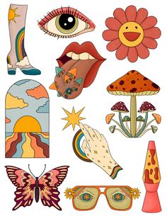 an image of various items that are in the shape of flowers, butterflies and eyeglasses