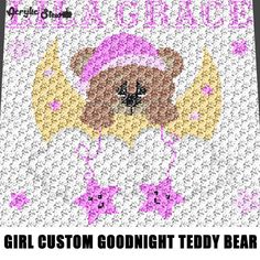 a cross stitch pattern with a teddy bear on it's chest and the words girl, custom goodnight teddy bear