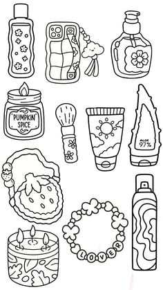 coloring pages for kids with different things to draw on the page, including bottles and other items